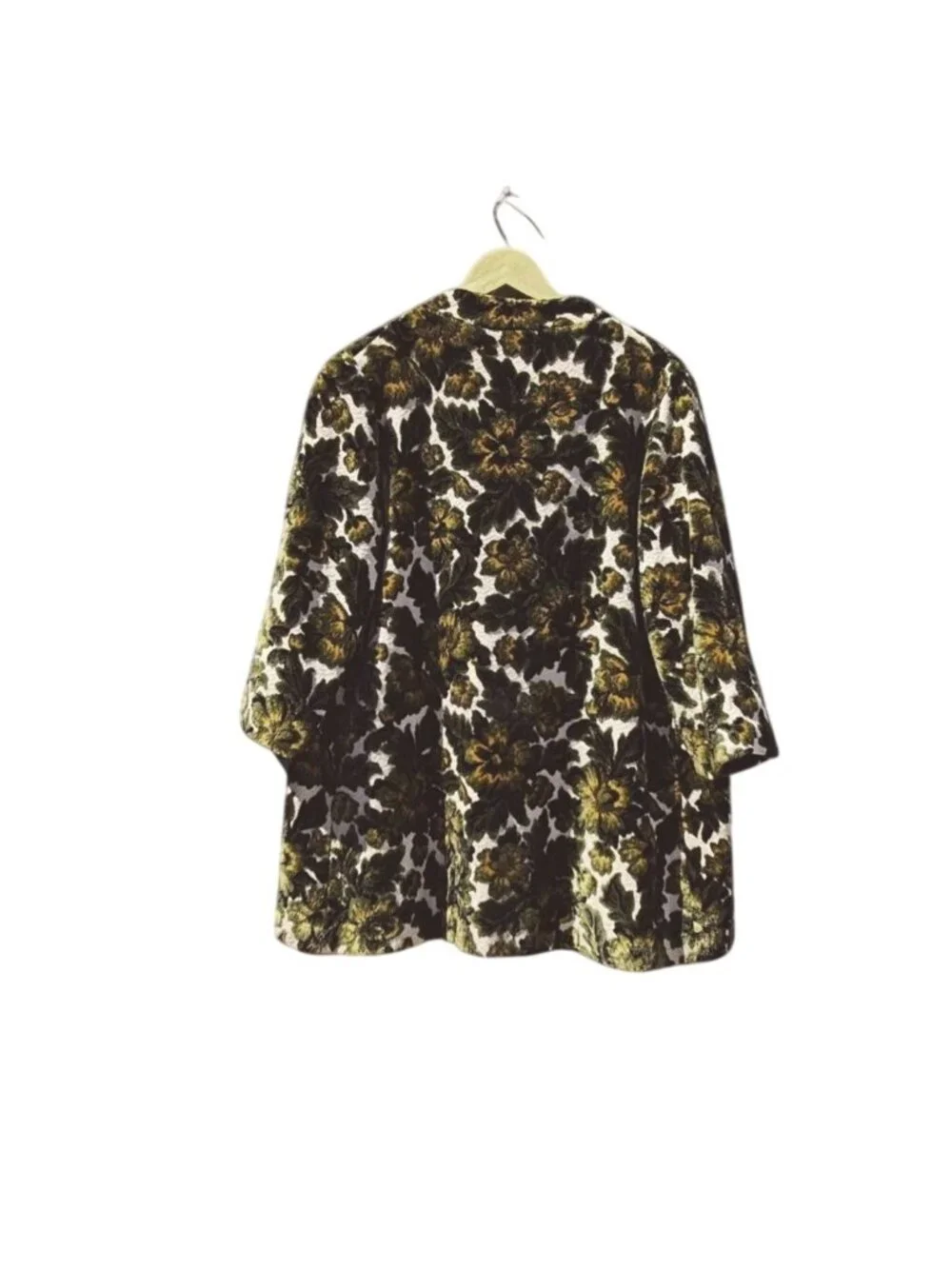 60s Cut Velvet Swing Car Coat Floral Plus Size Satin Lined XL/1X Volup Vintage - Picture 4 of 15